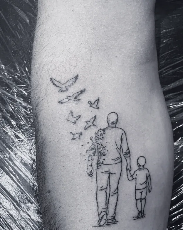Fine line tattoo by Sami Sami at S.Ink — father, forearm